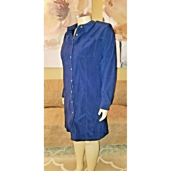 Avenue Long Sleeve Navy Blue Microsuede Button Down Dress Size 24 NWT - Picture 3 of 4